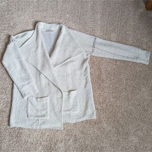 Lucky Brand Cardigan Sweater Womens L Gray Chunky Knit Open Cotton Blend Aztec